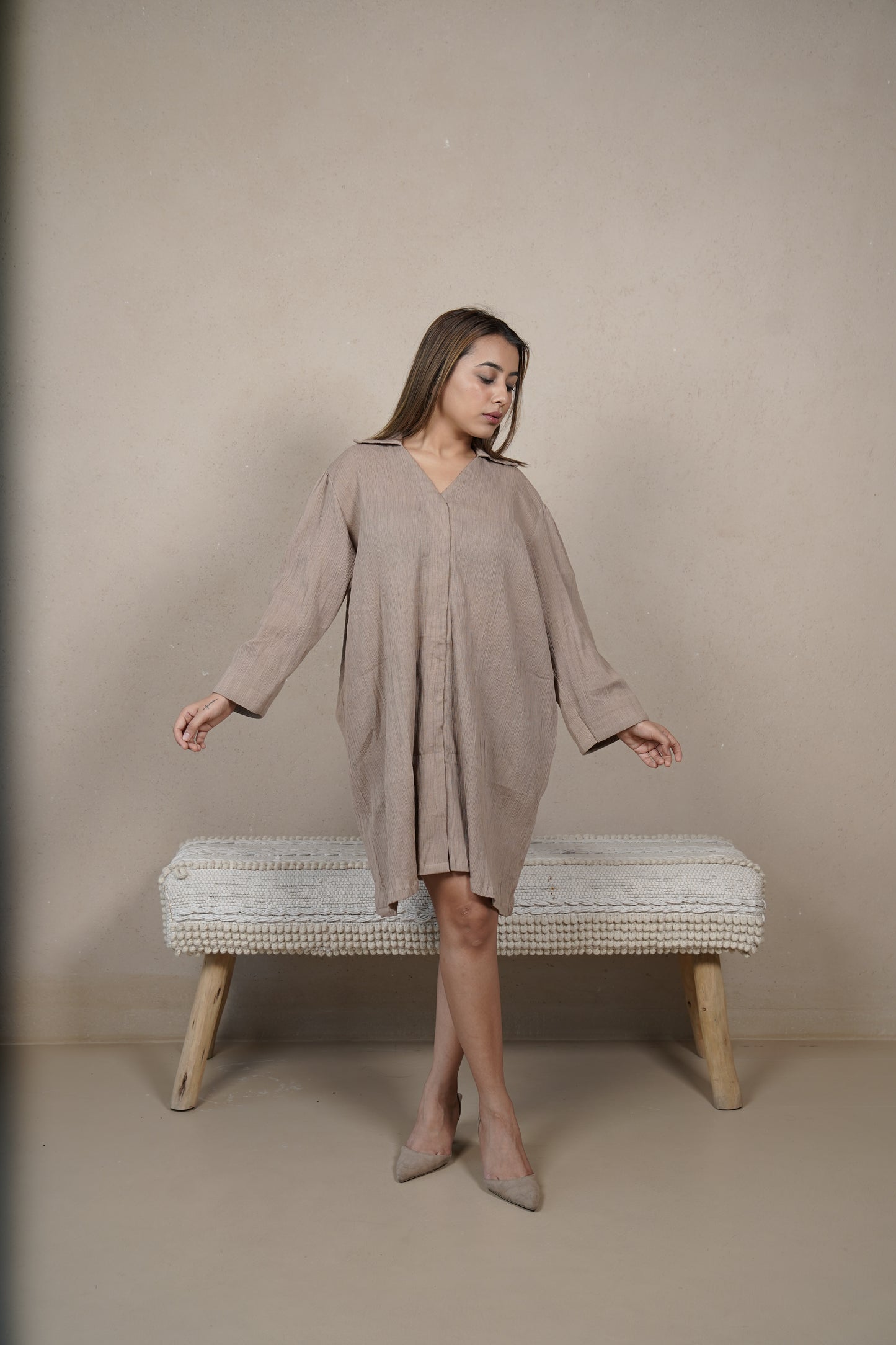 Beige shirt dress