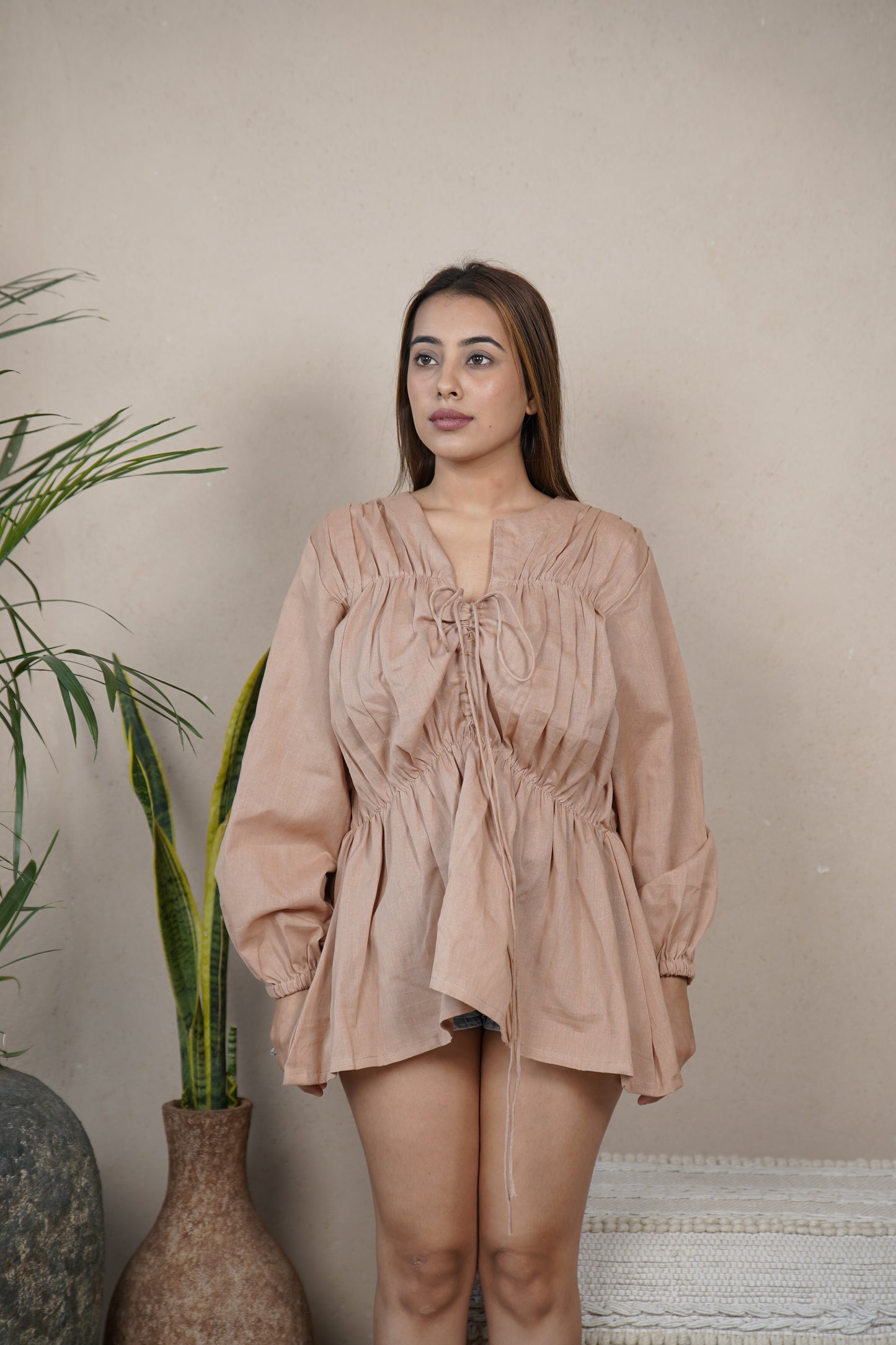 Beige Knot Top